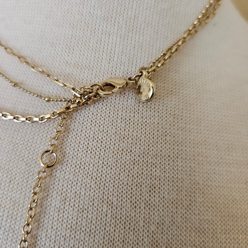 Elizabeth & James 3 Three Strand Gold Tone Chain Layer Necklace Pearl Medallion - Picture 6 of 7